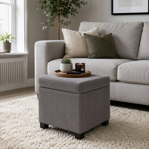 Grey corduroy storage ottoman - grey,