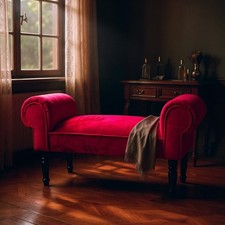 Red Velvet Window Seat Bed End