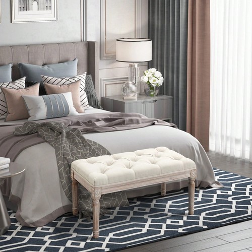 Cream tufted bed end - tufted, bench